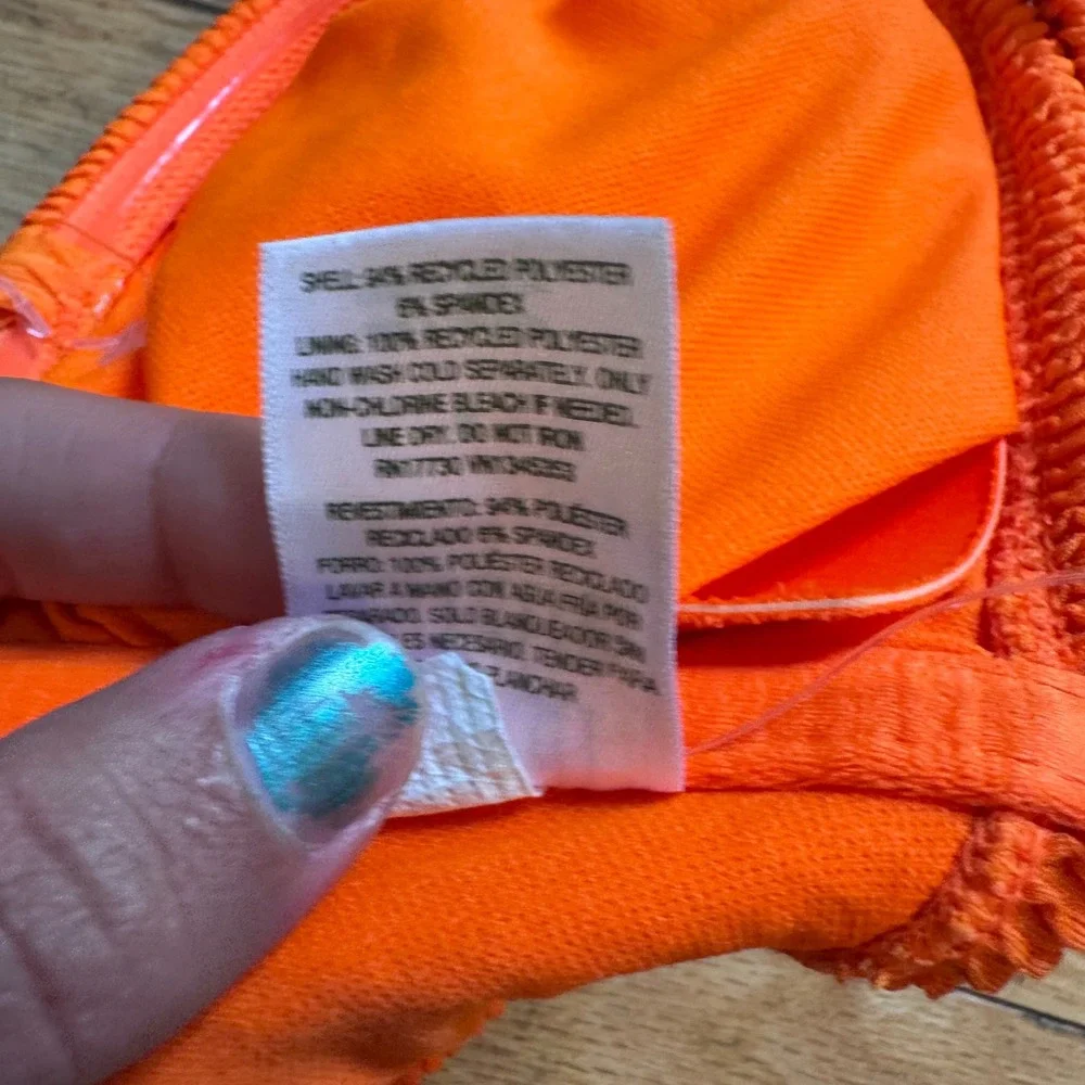 Wild Fable Neon Orange Smocked Bandeau Bikini Top O-Ring Cutout Small